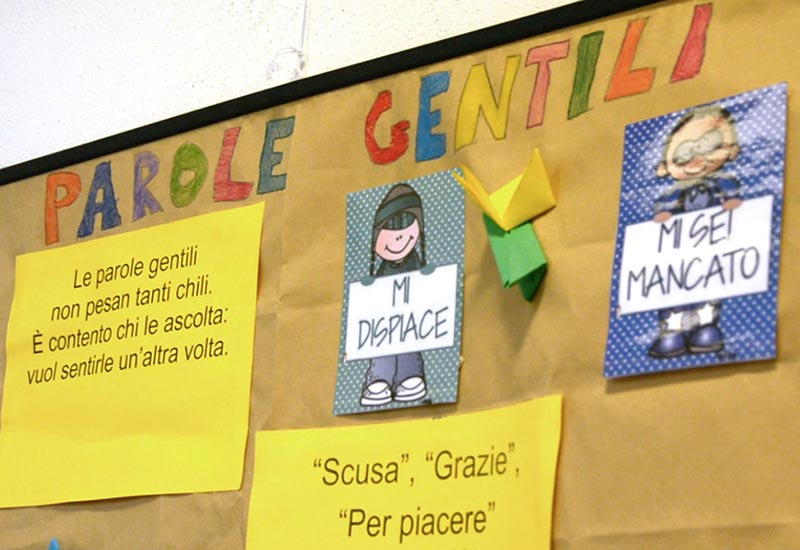 cartellone in classe con le parole gentili